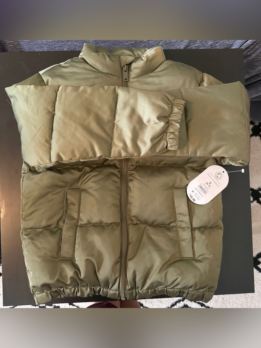 Wonder Nation Girls Puffer Jacket Olive Green Size 6-7 NWT